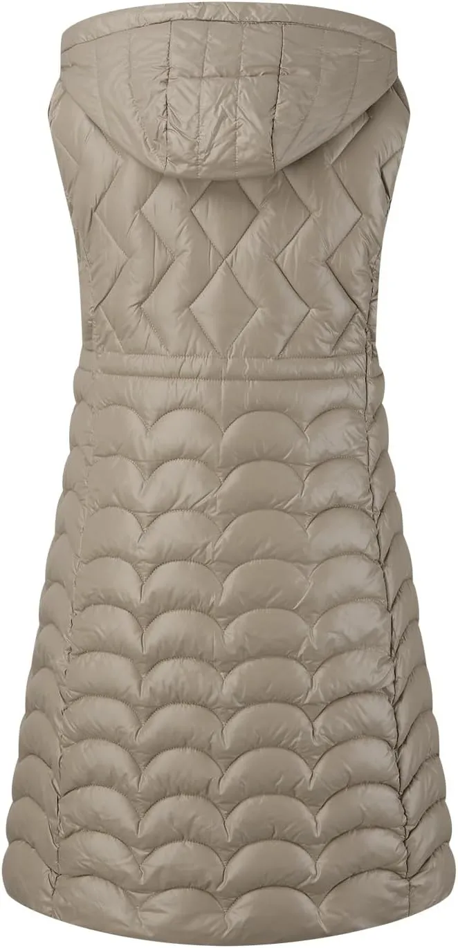 2024 Women's Long Puffer Vest Winter Warm Sleveless Puffer Jackets Hoodies Full Zipper Down Coats Thickened Windbreakers