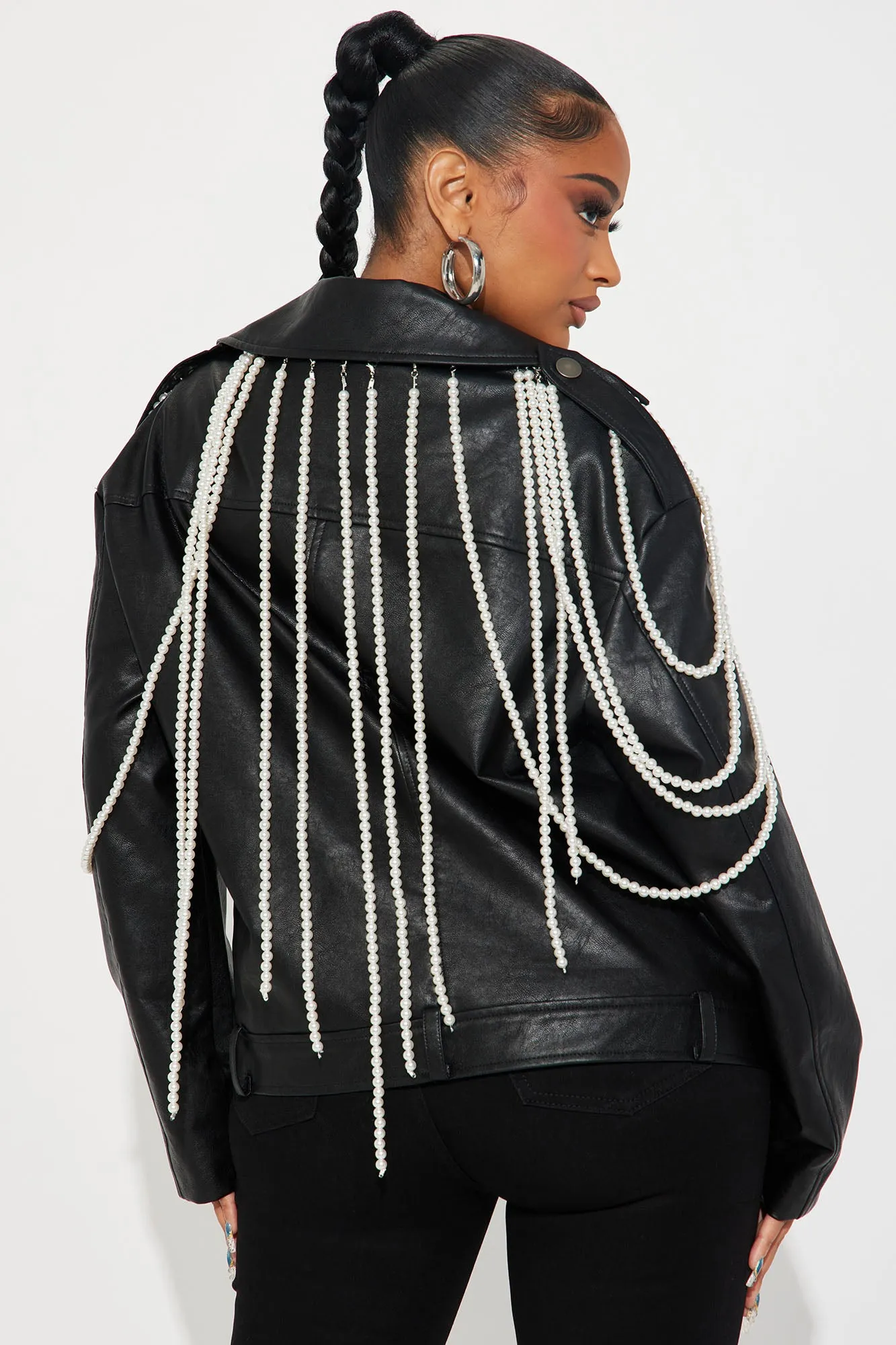 A Girl And Her Pearls Faux Leather Jacket - Black