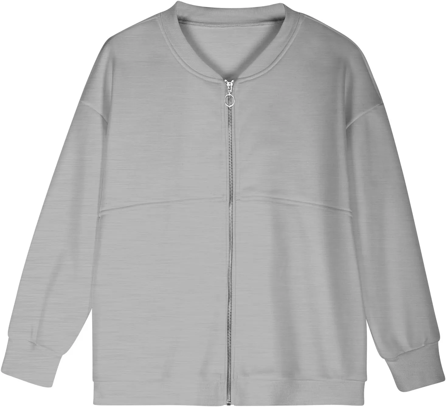Akklian Women's Zip Up Sweatshirt Jacket No Hood Long Sleeve Casual Loose Outwear with Pockets 2024 Oversized Fashion Clothes