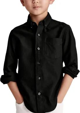 Boys' Long Sleeve Dress Shirts Classic Collared Button-Down Tshirt Solid Cotton Top with Chest Pocket