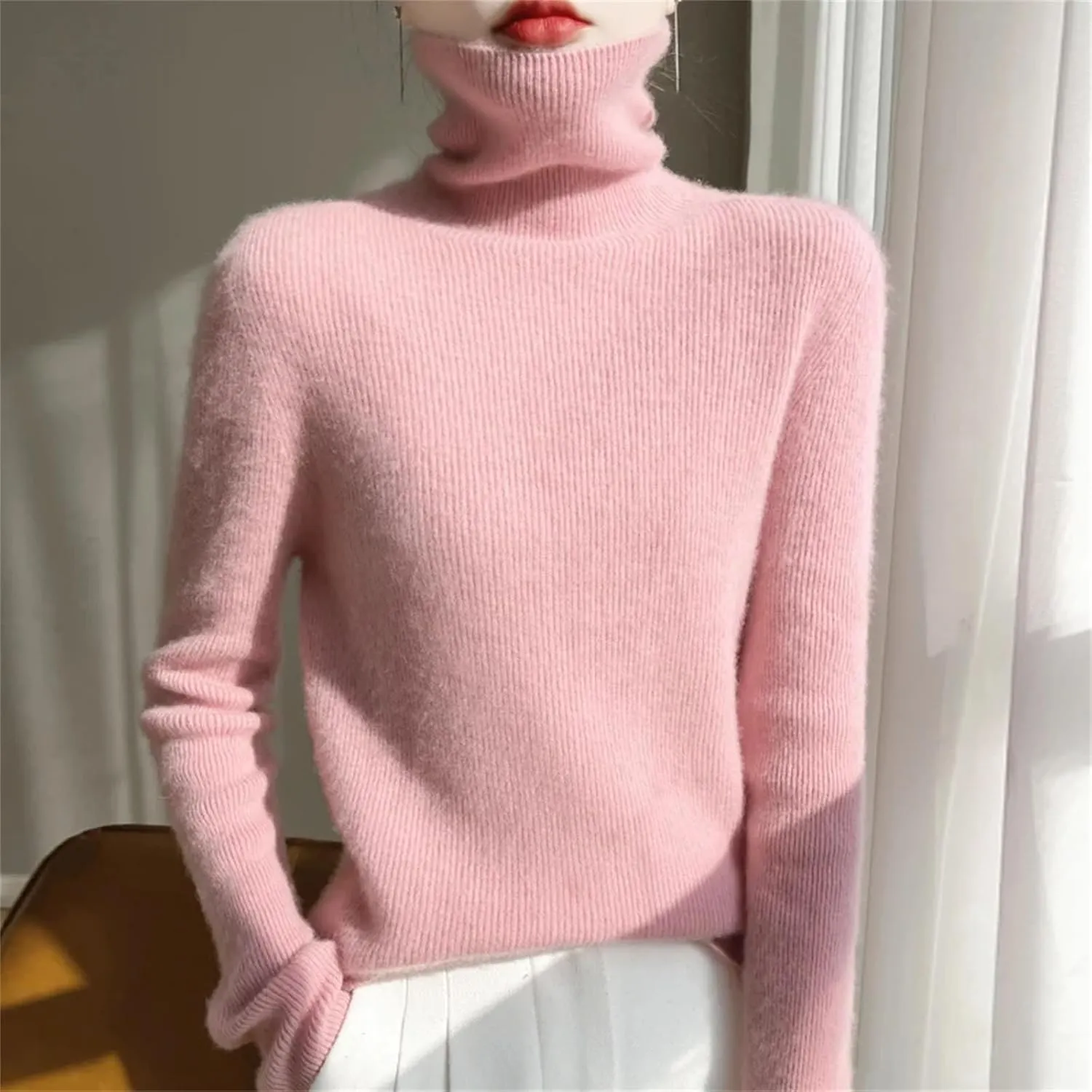 Cashmere Sweater Women's Solid Turtleneck Casual