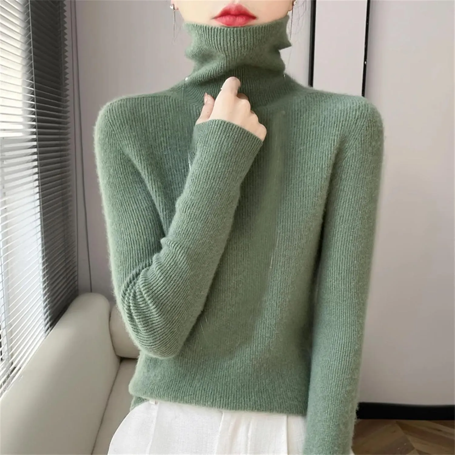 Cashmere Sweater Women's Solid Turtleneck Casual