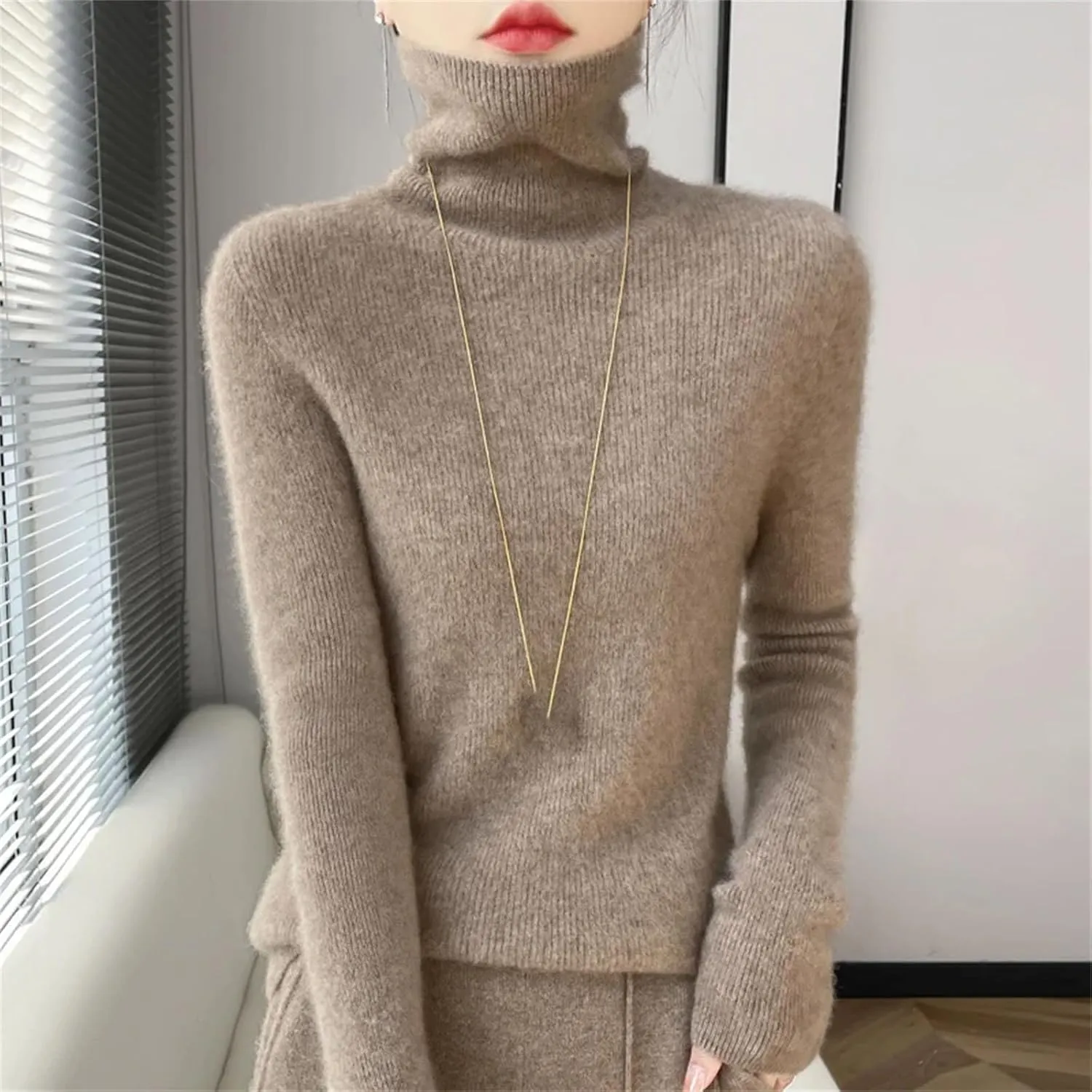 Cashmere Sweater Women's Solid Turtleneck Casual