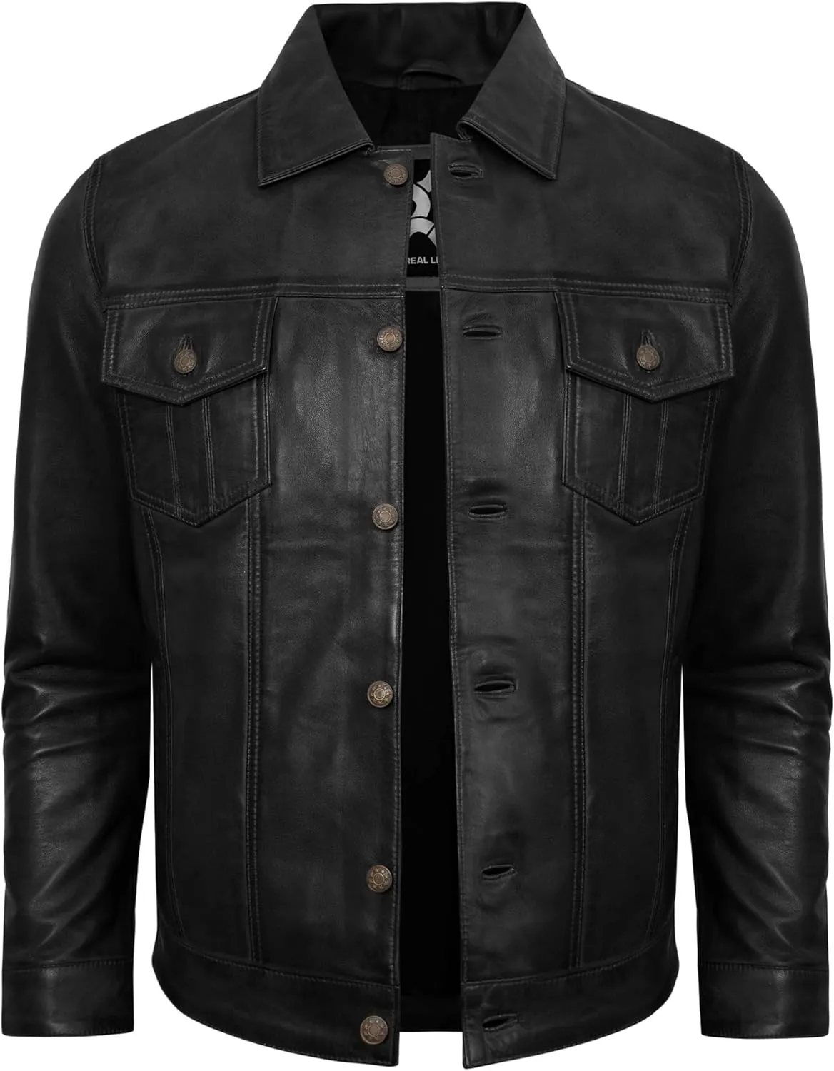 Casual Real Lambskin Vintage Style Outwear Mens Leather Jackets - Turn Down Collar Leather Trucker Jacket Men