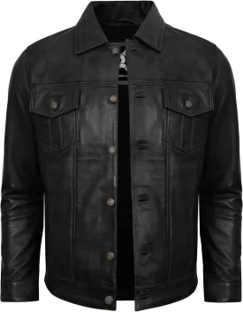 Casual Real Lambskin Vintage Style Outwear Mens Leather Jackets - Turn Down Collar Leather Trucker Jacket Men