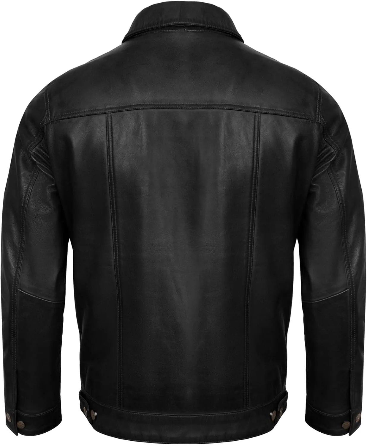 Casual Real Lambskin Vintage Style Outwear Mens Leather Jackets - Turn Down Collar Leather Trucker Jacket Men