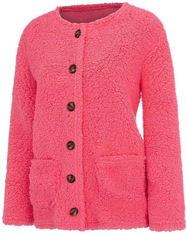 Chunky Open Front Cardigan for Women Fluffy Button Up Sweater Coat Winter Shaggy, Womens Fuzzy Popcorn Outwear