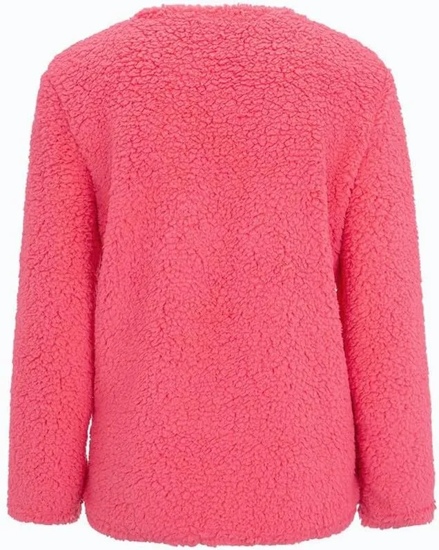 Chunky Open Front Cardigan for Women Fluffy Button Up Sweater Coat Winter Shaggy, Womens Fuzzy Popcorn Outwear