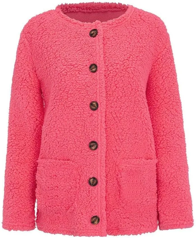 Chunky Open Front Cardigan for Women Fluffy Button Up Sweater Coat Winter Shaggy, Womens Fuzzy Popcorn Outwear