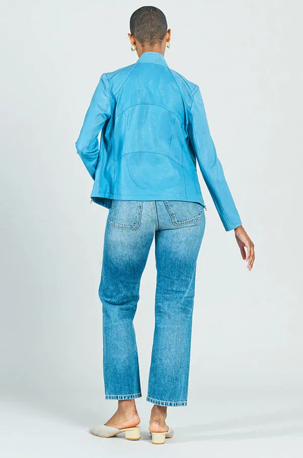 Clara Sunwoo Classic Liquid "Leather" Jacket With Hem Zip Details - Sky Blue