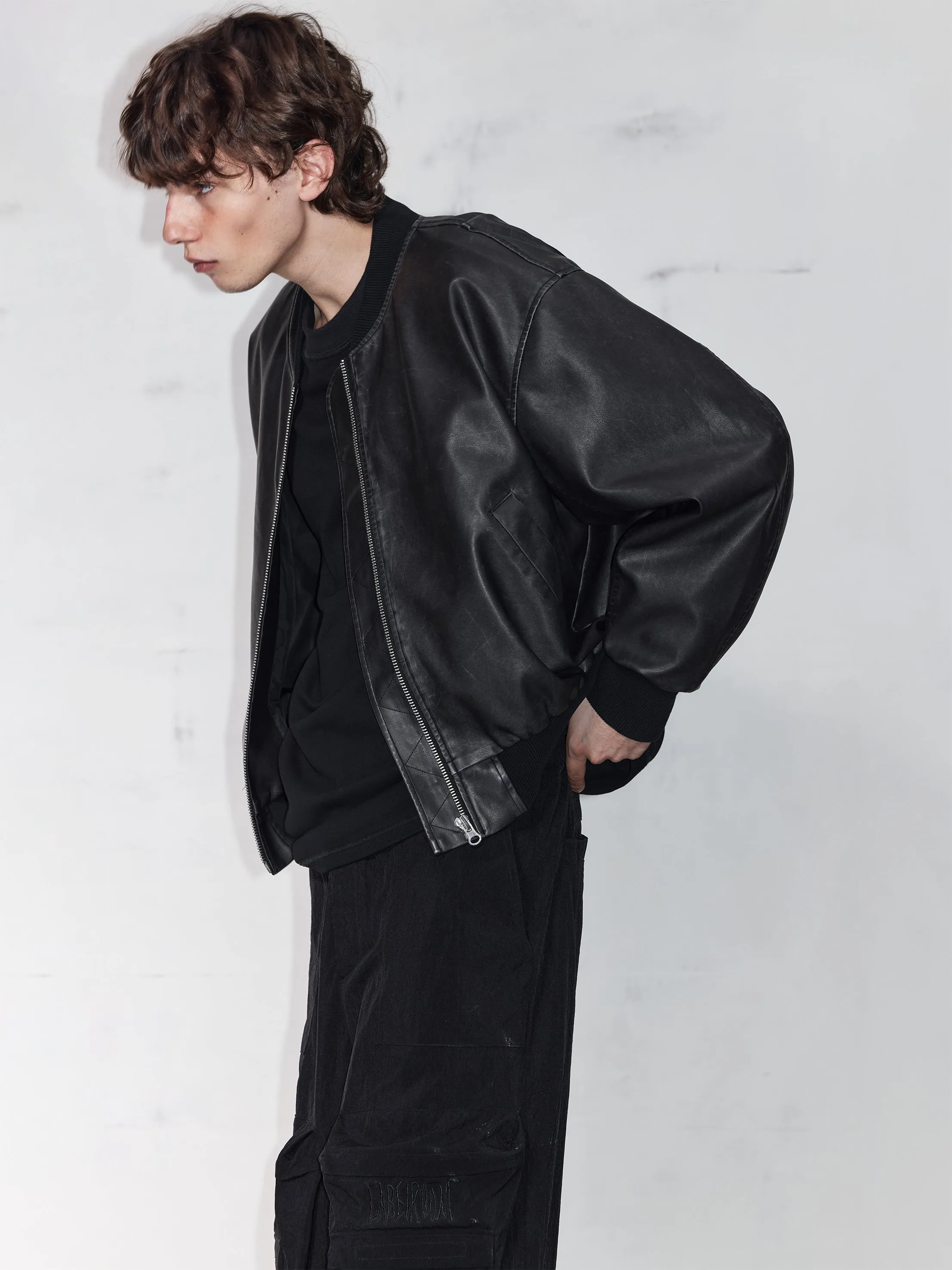 Damaged Leather Slim Fit Jacket