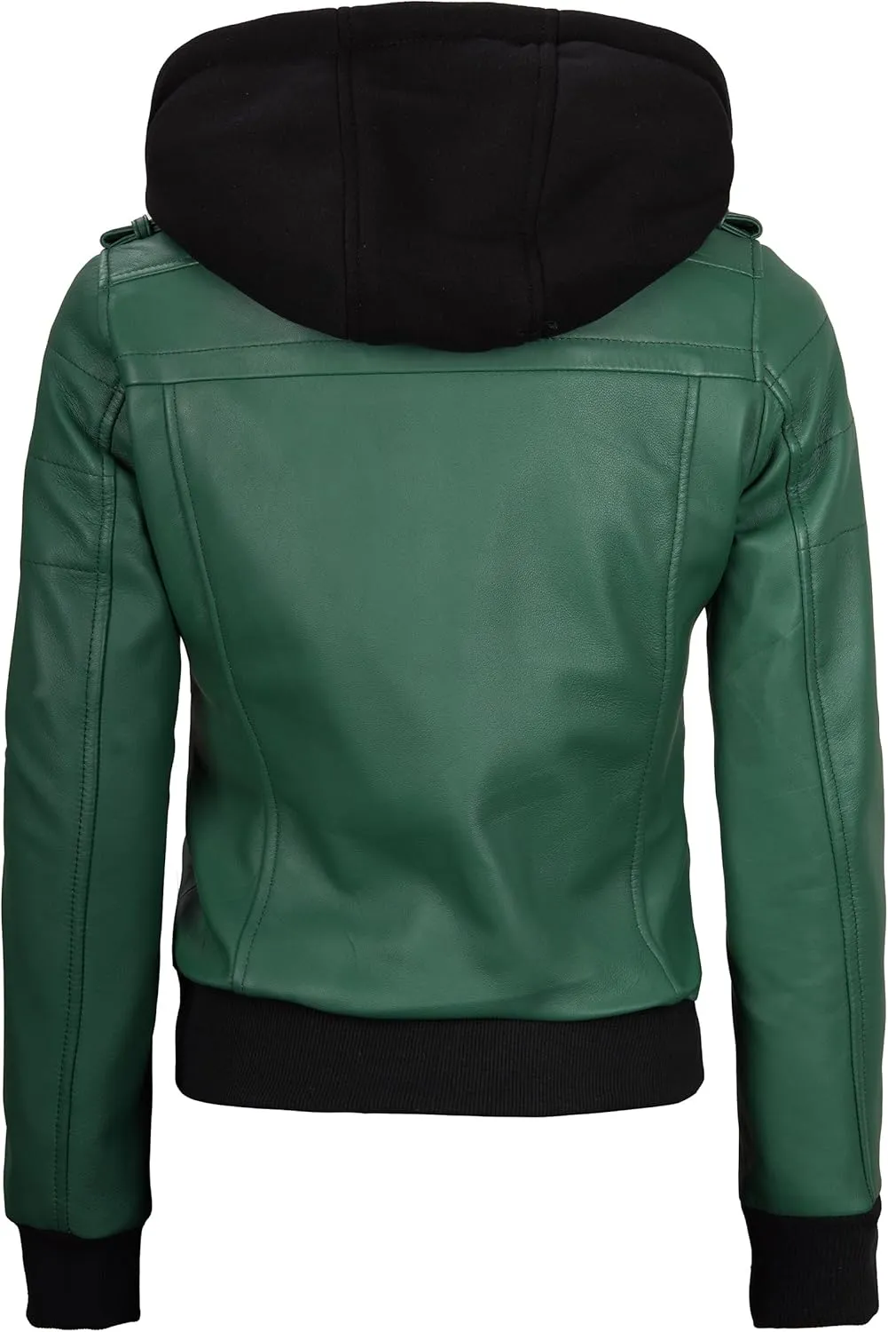 Decrum Leather Jacket Women - Casual Real Lambskin Leather Bomber Jacket Women with Detachable Hood