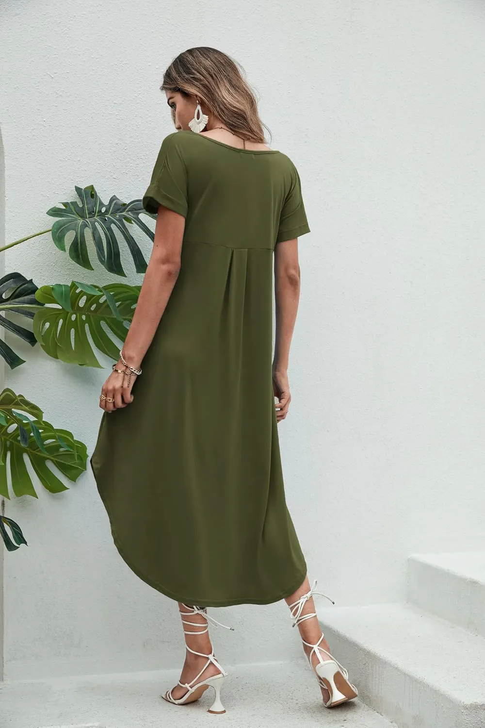 Ekouaer Nightgowns for Women V Neck Nightshirts Short Sleeve Soft Sleepwear Side Split Pockets Long Nightdress