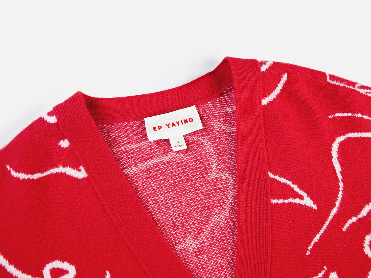 EP YAYING Red Jacquard Knitted Cardigan