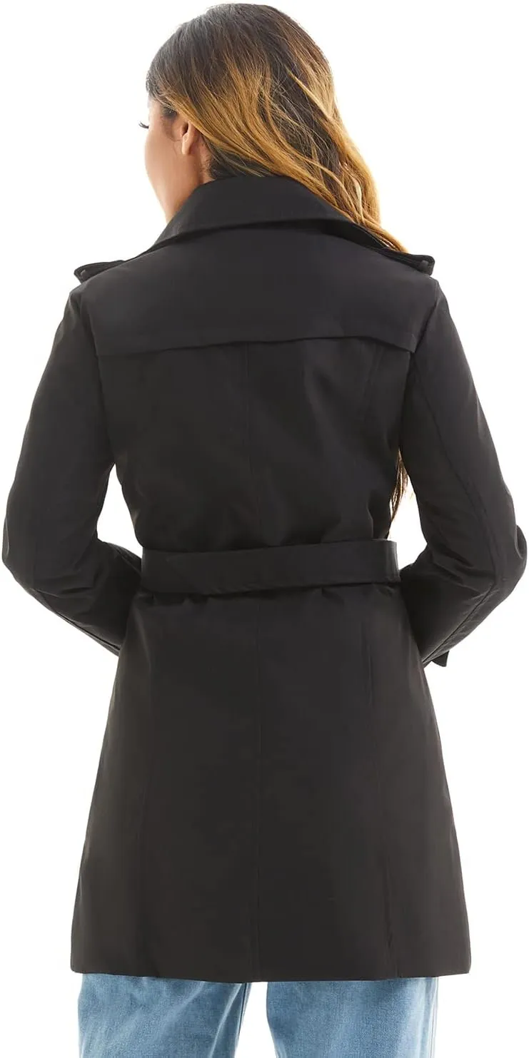 FARVALUE Women's Waterproof Trench Coat Winter Double Breasted Windbreaker Classic Belted Lapel Overcoat