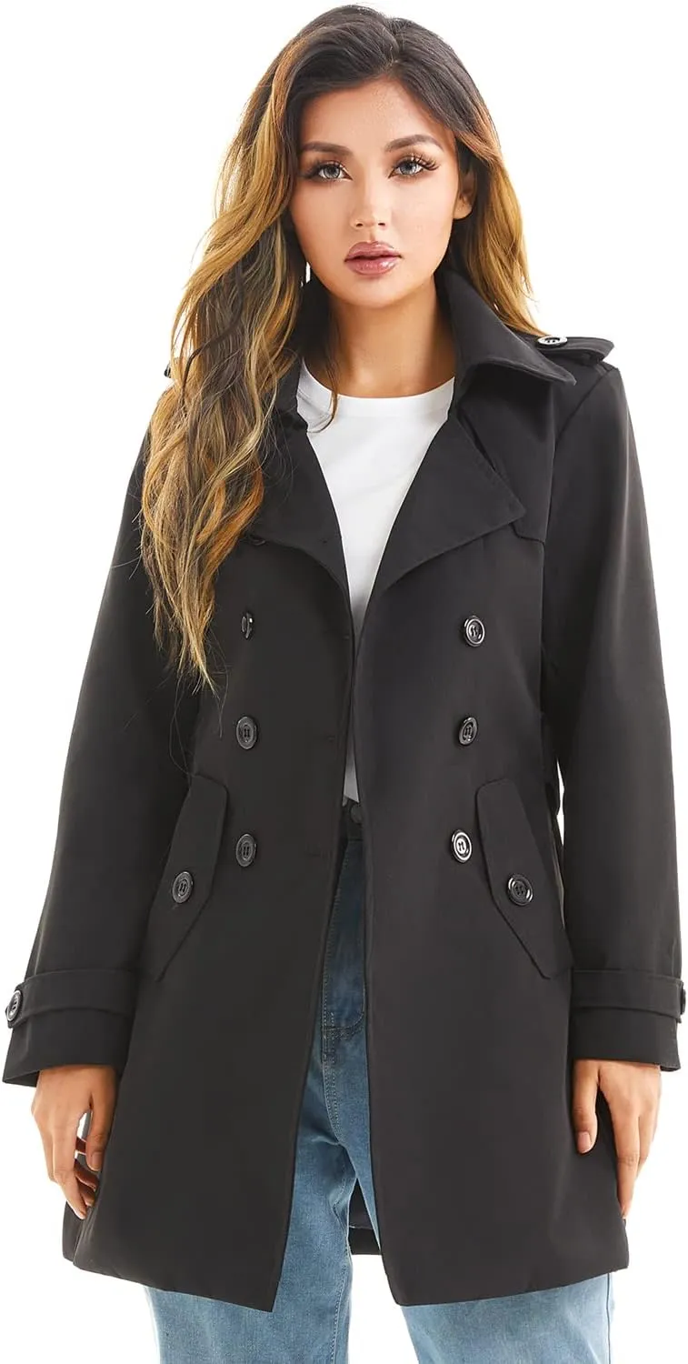 FARVALUE Women's Waterproof Trench Coat Winter Double Breasted Windbreaker Classic Belted Lapel Overcoat