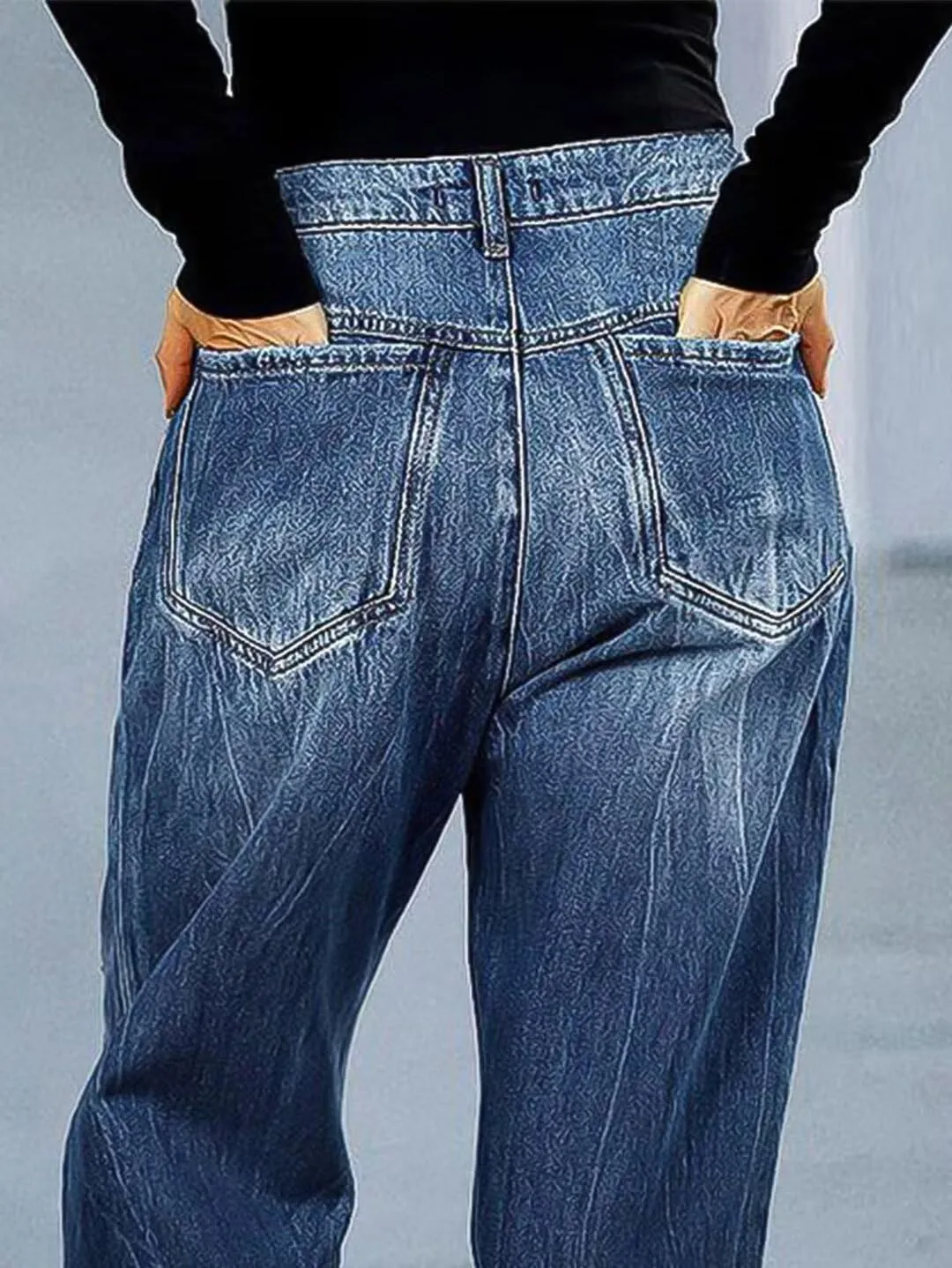 Flamingals Barrel Leg Straight Leg Mid Waist Double Button Roll Hem Denim Jeans