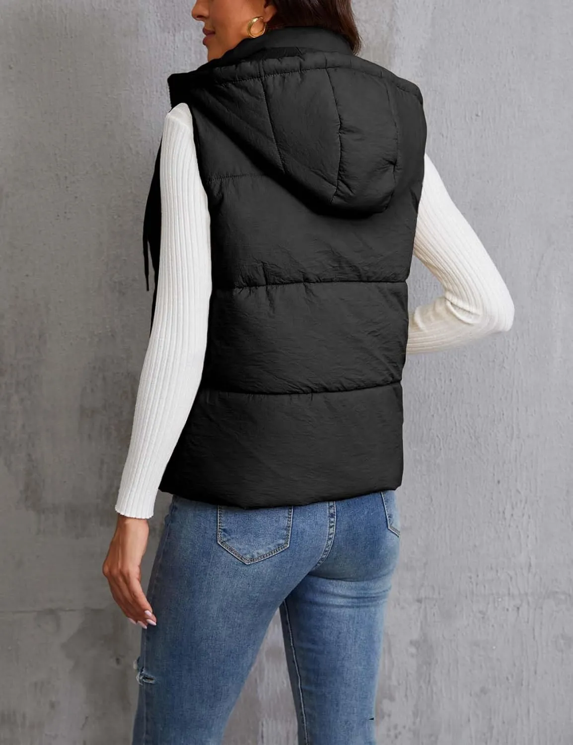 Gihuo Women's Hooded Puffer Vest Winter Warm Zip Up Vest Quilted Padded Gilet with Pockets