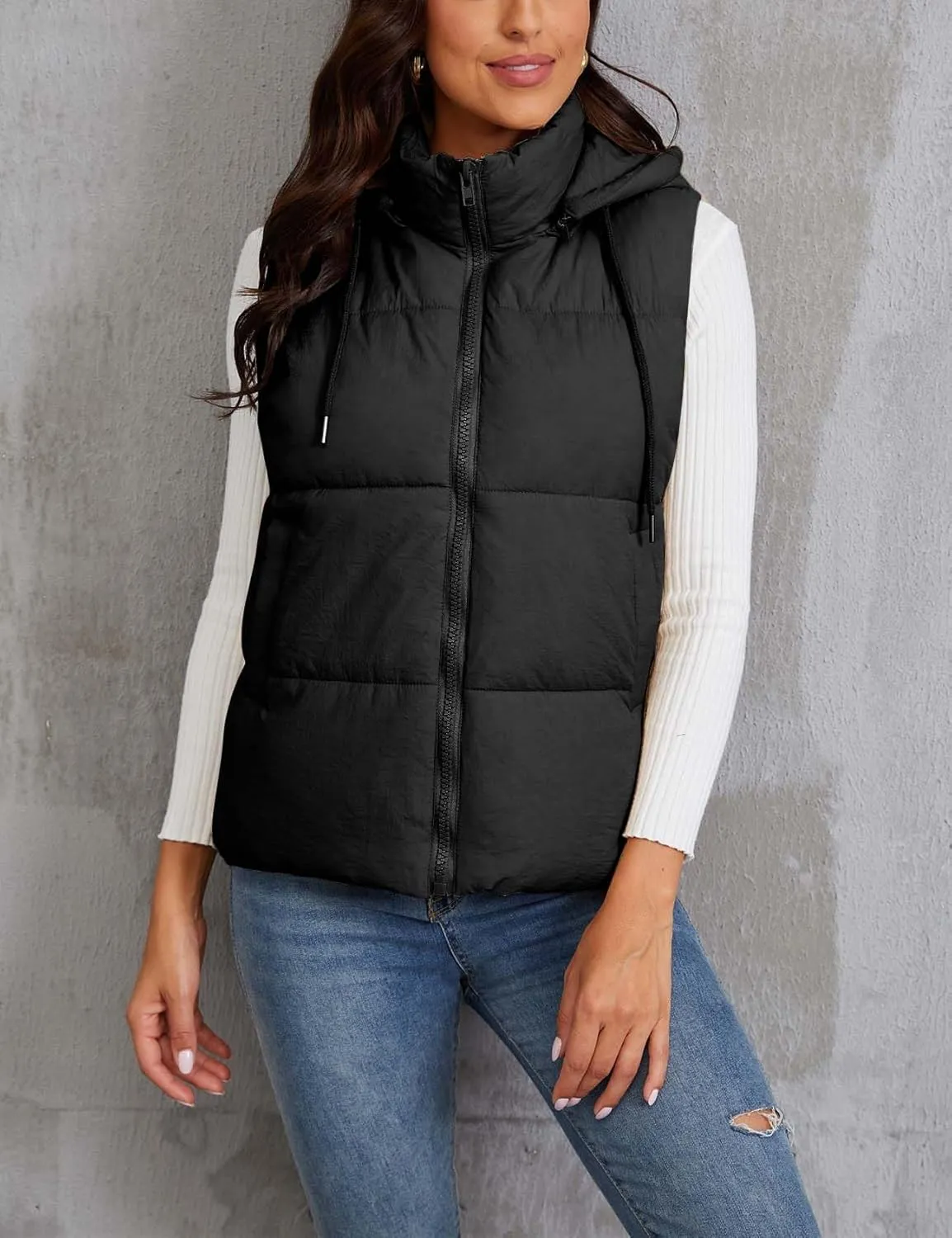 Gihuo Women's Hooded Puffer Vest Winter Warm Zip Up Vest Quilted Padded Gilet with Pockets