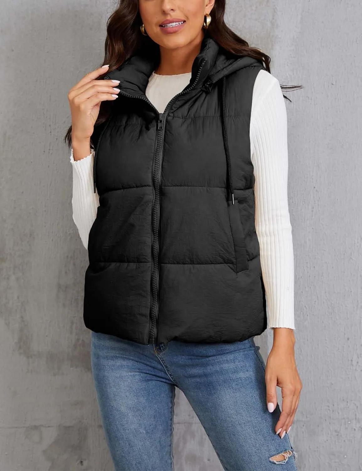 Gihuo Women's Hooded Puffer Vest Winter Warm Zip Up Vest Quilted Padded Gilet with Pockets