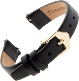 Gilden Ladies 10-14mm Quick Release Classic Calfskin Flat Black Leather Watch Band F60