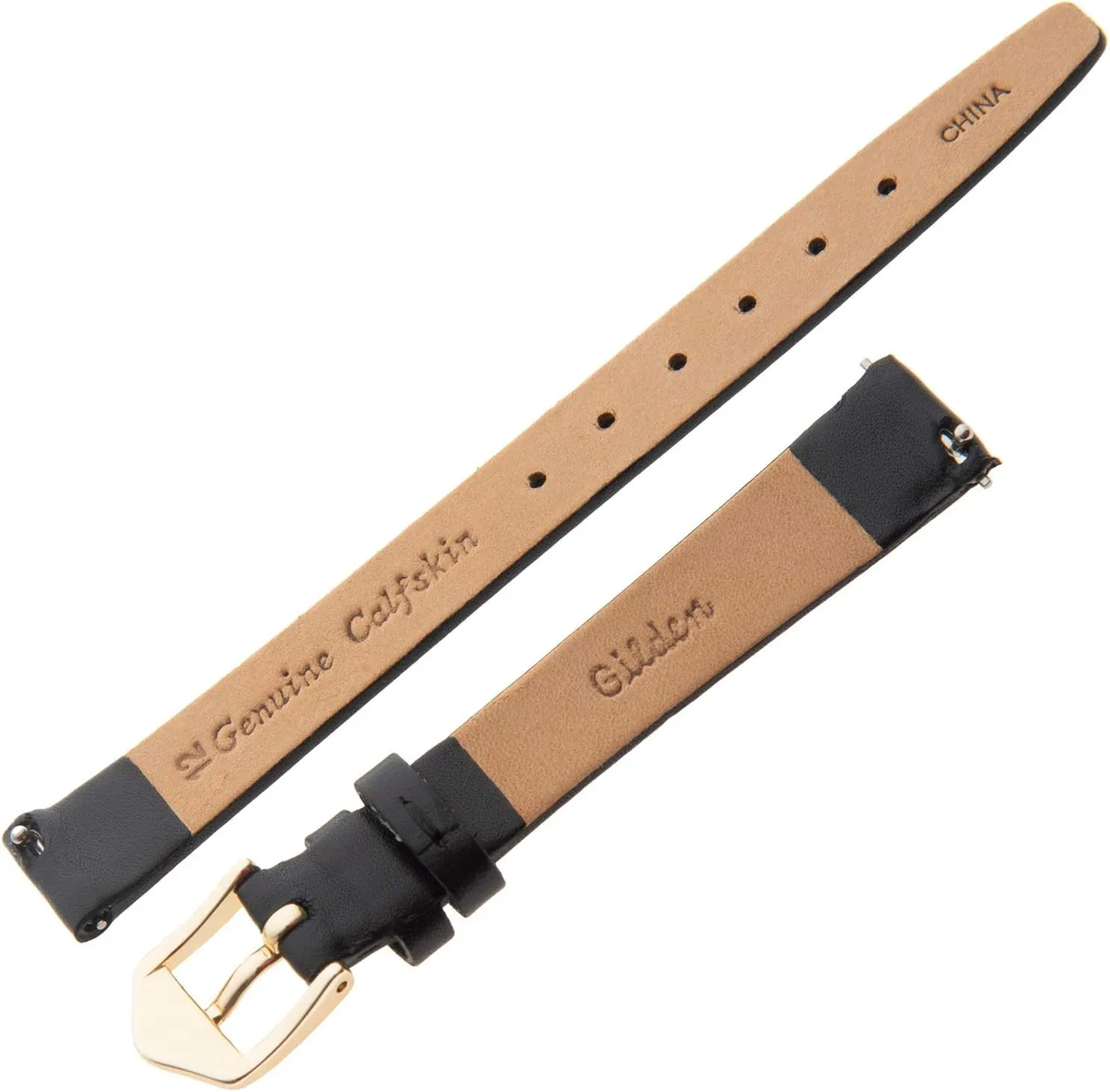 Gilden Ladies 10-14mm Quick Release Classic Calfskin Flat Black Leather Watch Band F60