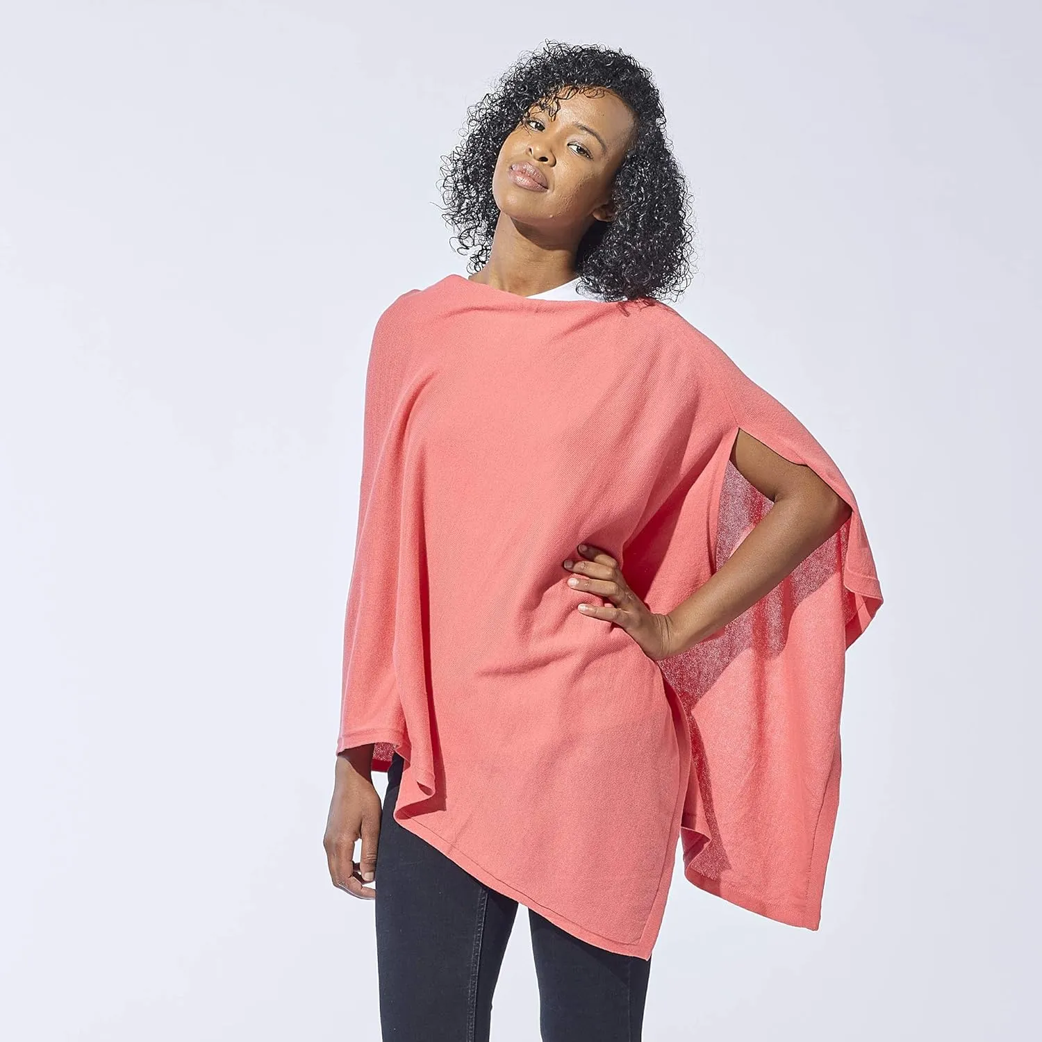 Hadley Wren Women's Classic Colorblock Everyday Cotton Poncho, Black Solid Solid
