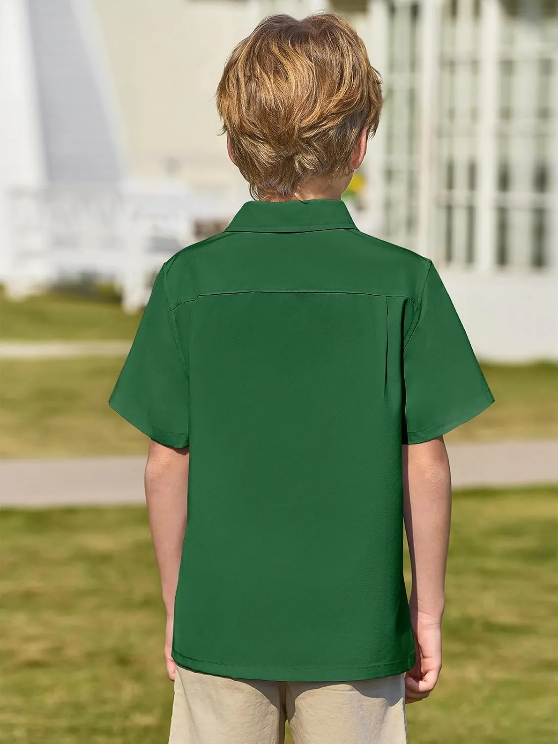 Haloumoning Boys Short Sleeve Button Down Shirt Kids Dress Shirts Formal Uniform Shirt with Pocket 5-14 Years