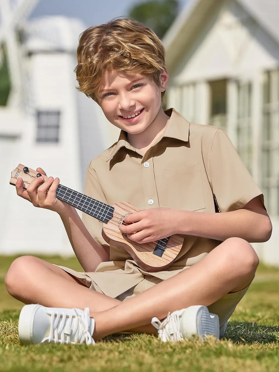 Haloumoning Boys Short Sleeve Button Down Shirt Kids Dress Shirts Formal Uniform Shirt with Pocket 5-14 Years