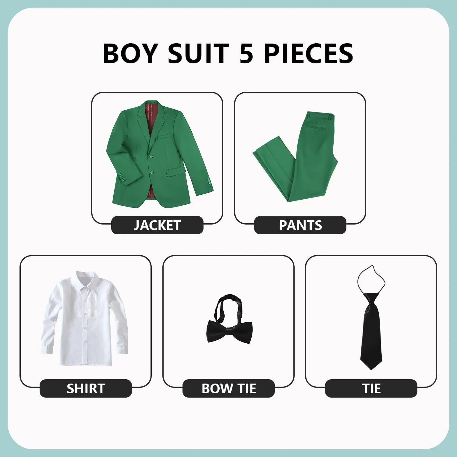 JPF Boys Formal Suits Slim Fit 5 Piece Kids Suit Jacket Pants Set with Dress Shirt and Tie for Wedding Prom