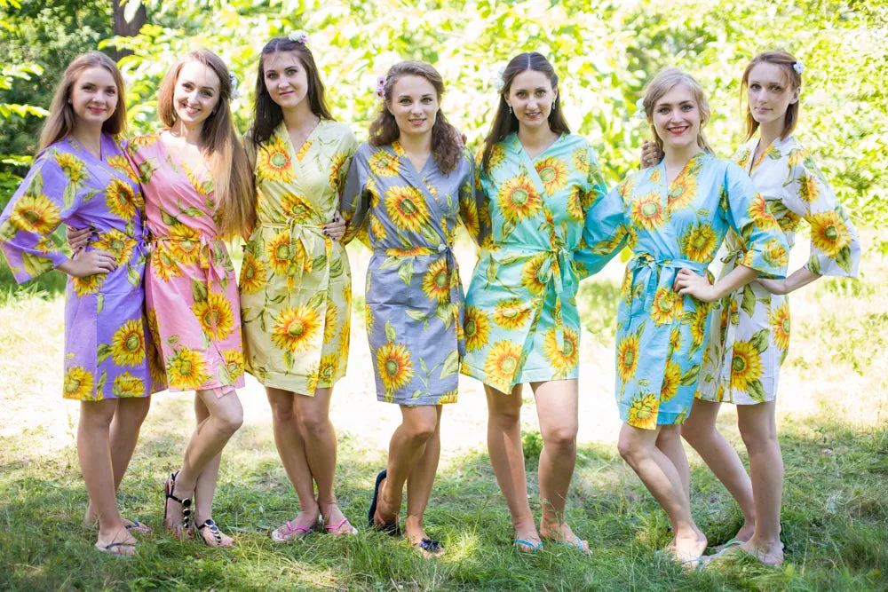 LIGHT BLUE SUNFLOWER ROBES FOR BRIDESMAIDS | GETTING READY BRIDAL ROBES