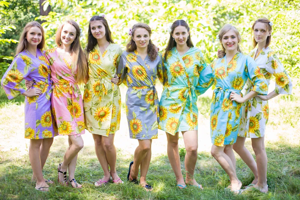 LIGHT BLUE SUNFLOWER ROBES FOR BRIDESMAIDS | GETTING READY BRIDAL ROBES