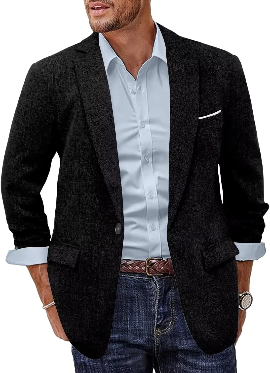 Linen Suit Coat Men One Button Sport Coat and Blazer Jackets Slim Fit Beach Wedding Suit for Men Fashion