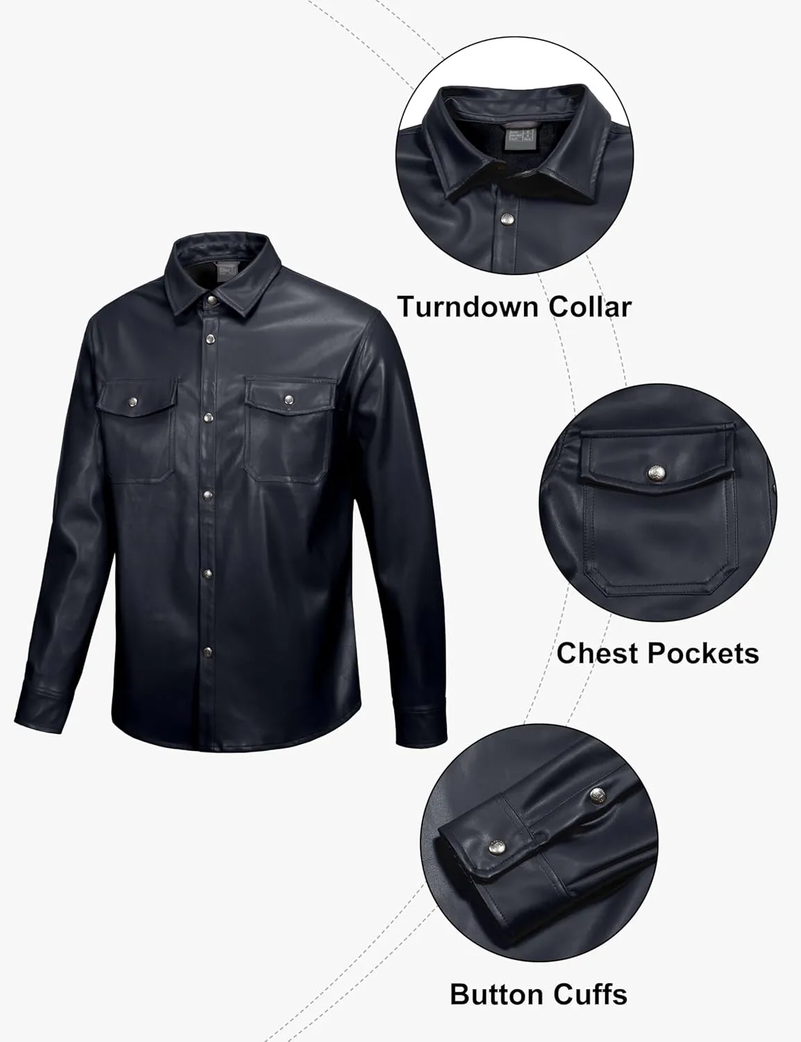 Little Donkey Andy Men's Leather Jacket Waterproof Stretch Faux Leather Jacket for Men Outwear Casual