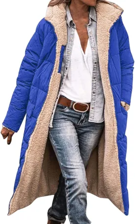 Long Puffer Coat Women Casual Reversible Fleece Jacket Coats Loose Fit Windbreaked Winter Oversized Outfits Hooded