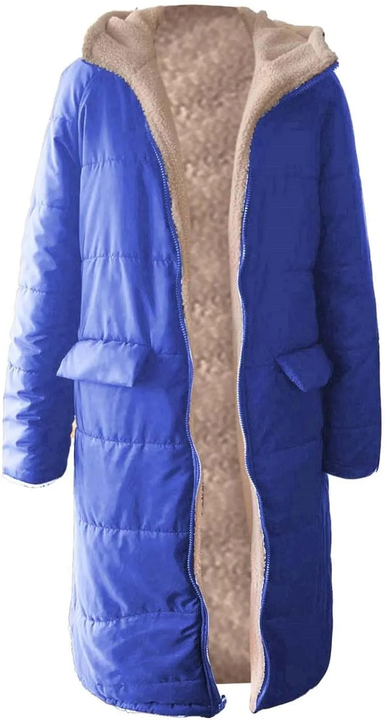 Long Puffer Coat Women Casual Reversible Fleece Jacket Coats Loose Fit Windbreaked Winter Oversized Outfits Hooded
