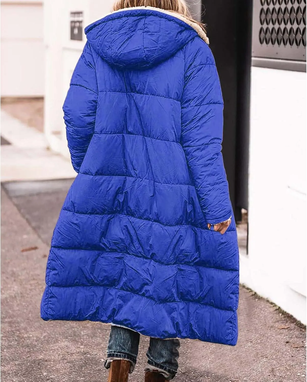 Long Puffer Coat Women Casual Reversible Fleece Jacket Coats Loose Fit Windbreaked Winter Oversized Outfits Hooded