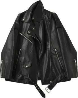 LY VAREY LIN Women Faux Leather Jacket Lapel Collar Motorcycle Zip Up Long Sleeve Motor Biker Short Coat Jacket