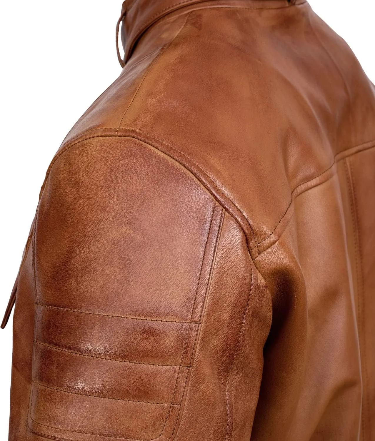 Men Cafe Racer Motorcycle Style Solid Color Leather Jacket | Mens Slim Fit Motorcycle Brown Leather Jacket