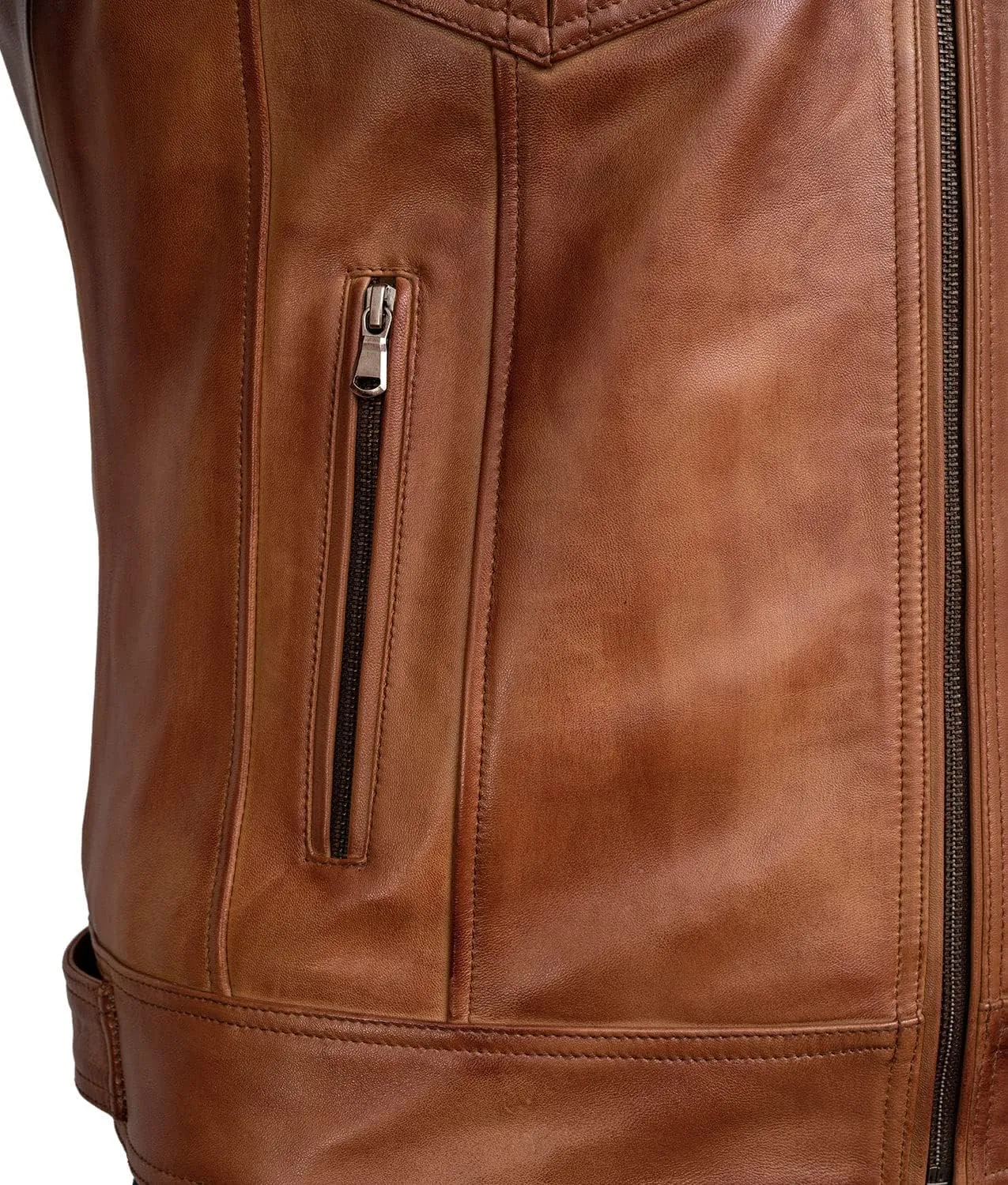 Men Cafe Racer Motorcycle Style Solid Color Leather Jacket | Mens Slim Fit Motorcycle Brown Leather Jacket