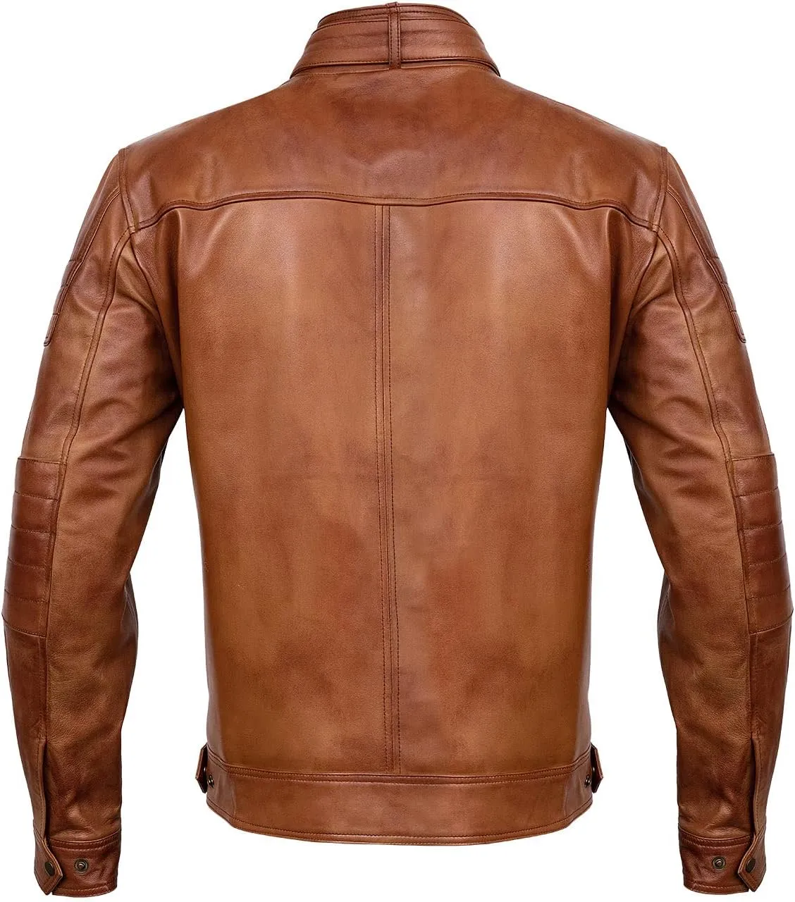 Men Cafe Racer Motorcycle Style Solid Color Leather Jacket | Mens Slim Fit Motorcycle Brown Leather Jacket