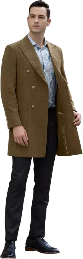 Men Trench Coat Classic Warm Peak Lapel Peacoat Mens Double Breasted Business Long Winter Mens Overcoat with Pockets