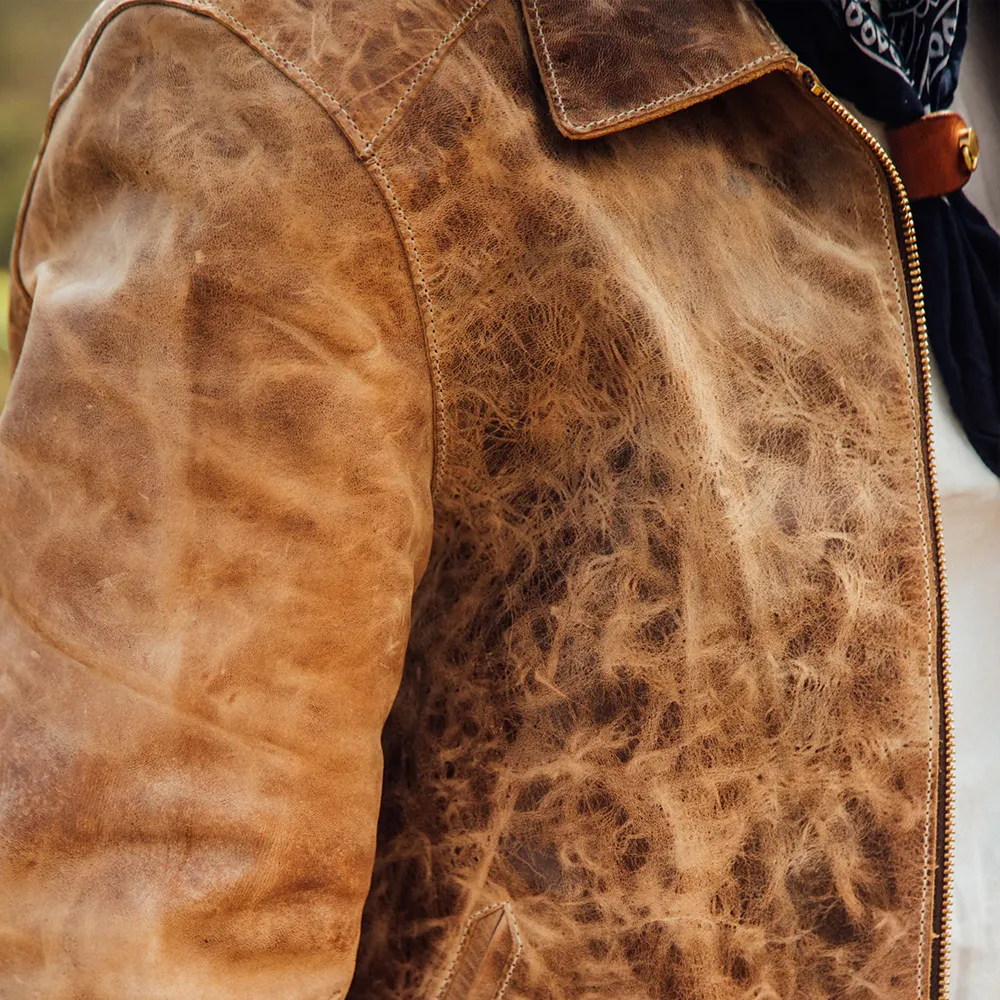 Mens Brown Vintage Distressed Real Leather Two Pocket Jacket