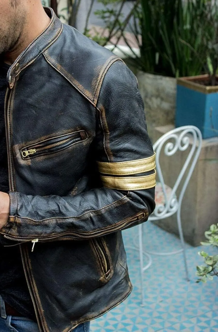 Mens Elite Vintage Caf Racer Motorcycle Distressed Leather Jacket.