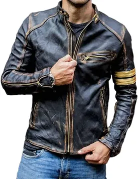 Mens Elite Vintage Caf Racer Motorcycle Distressed Leather Jacket.