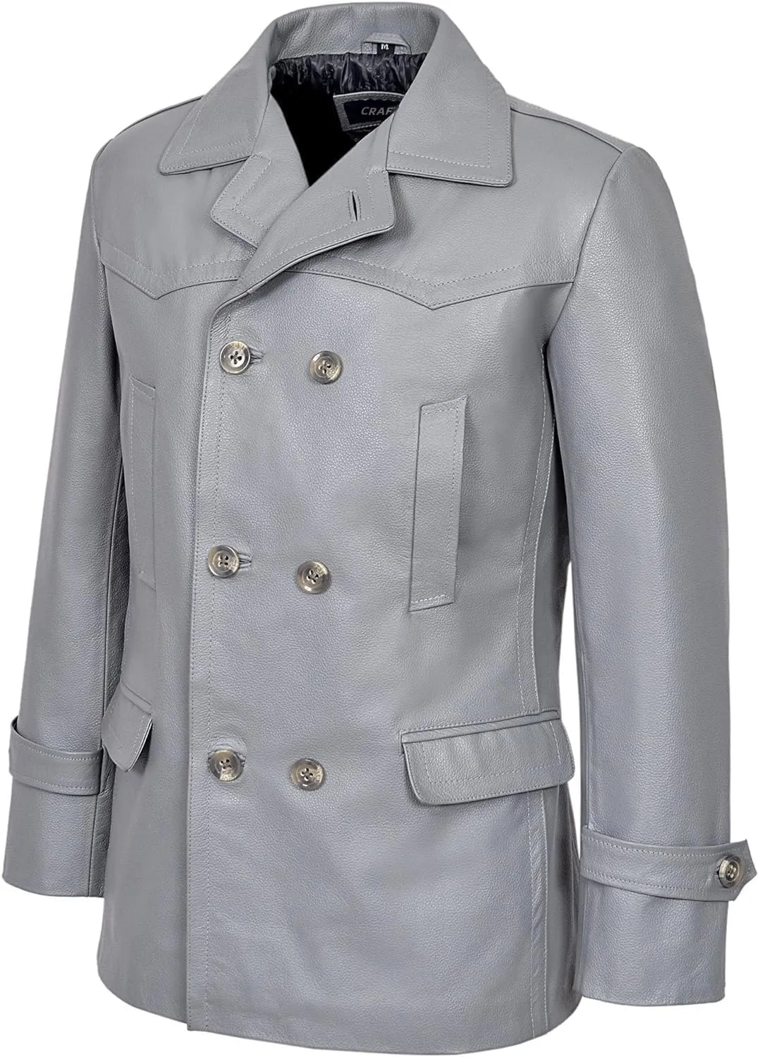 Men's Kriegsmarine German Ww2 Dr Who Reefer Hide Leather Jacket Coat Four Button Leather Car Coat - Pea Coat for Mens