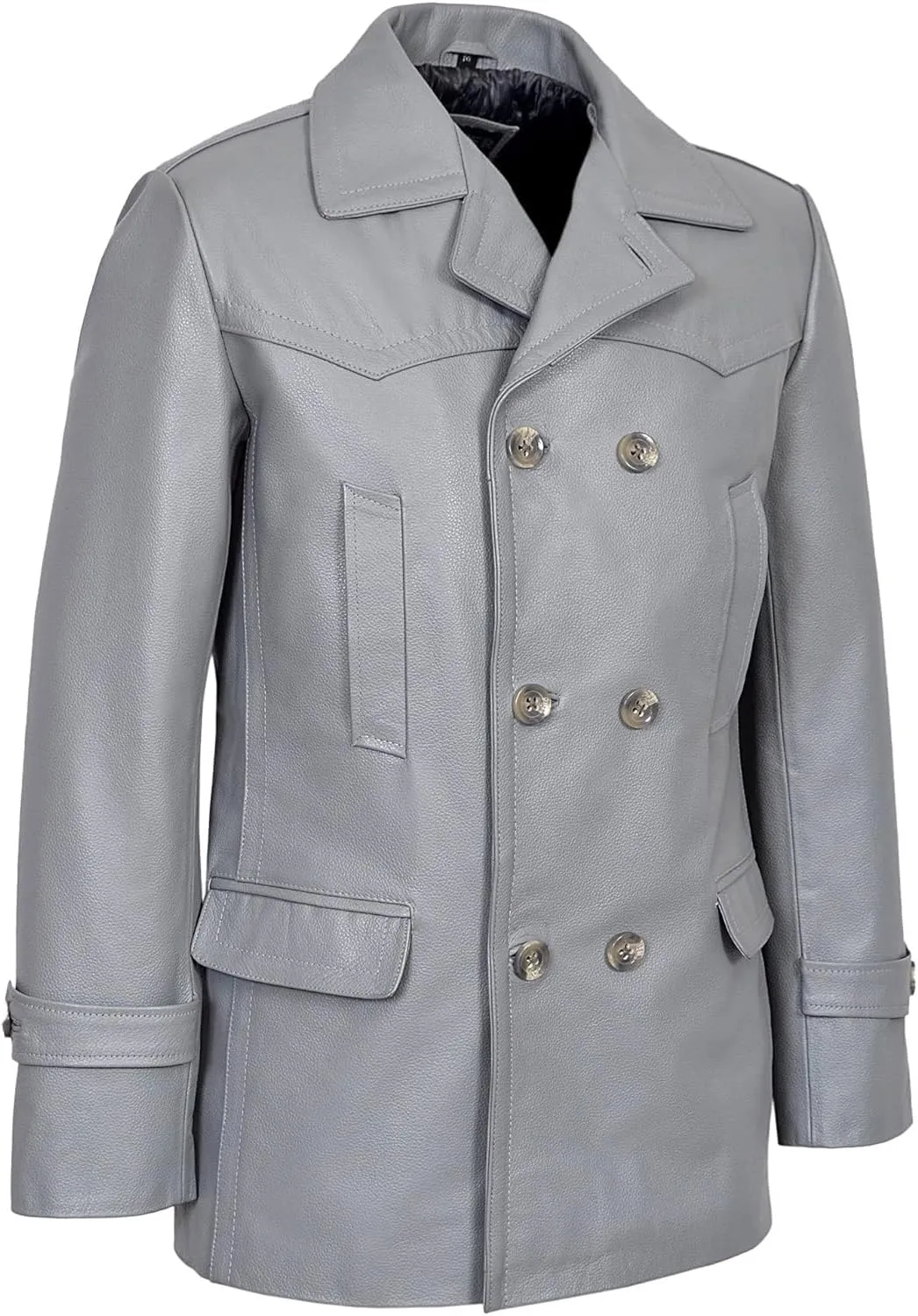 Men's Kriegsmarine German Ww2 Dr Who Reefer Hide Leather Jacket Coat Four Button Leather Car Coat - Pea Coat for Mens