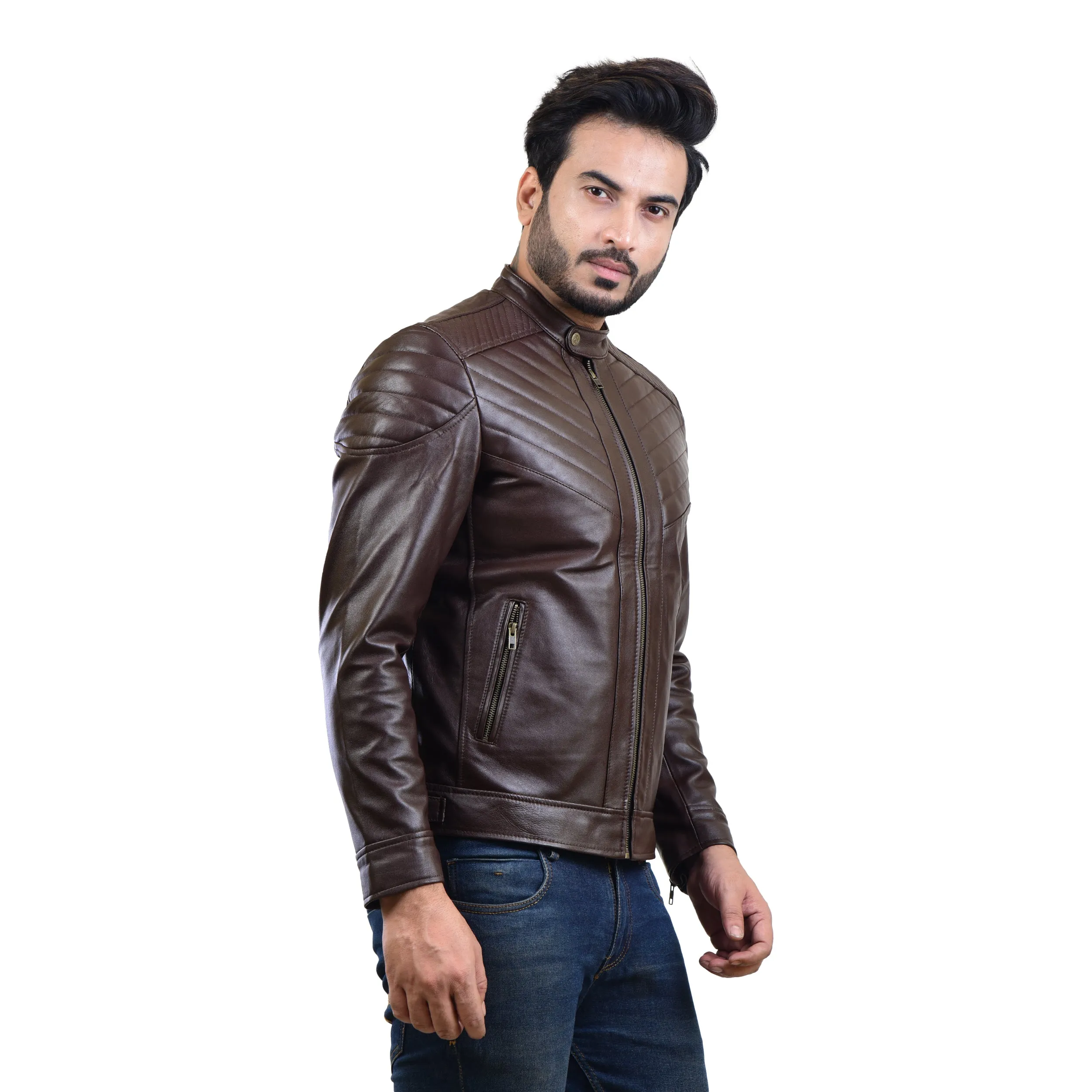MENS LEATHER JACKET 410146(BROWN)