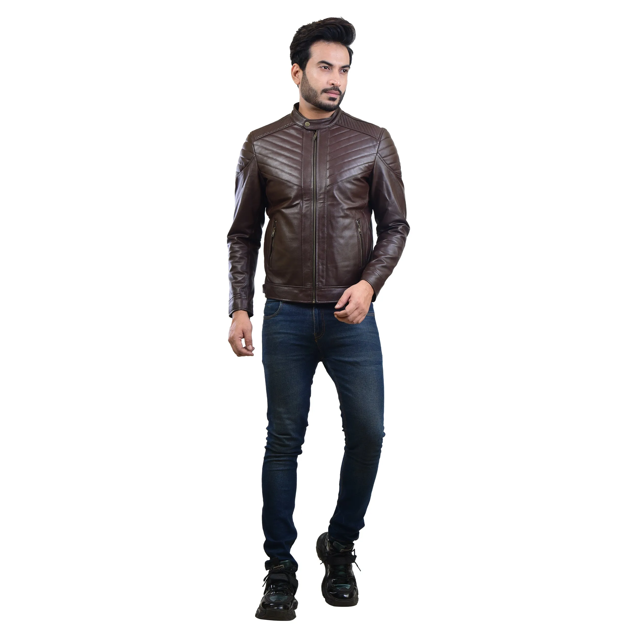 MENS LEATHER JACKET 410146(BROWN)