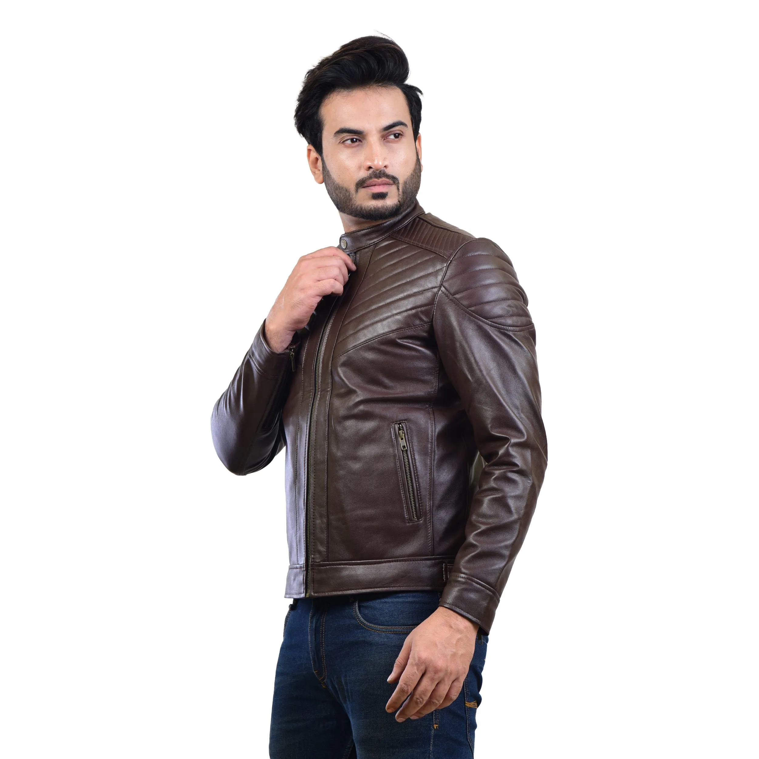 MENS LEATHER JACKET 410146(BROWN)